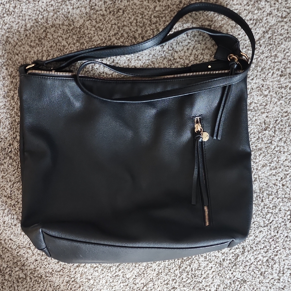 Express Black Shoulder Bag with Gold Zipper